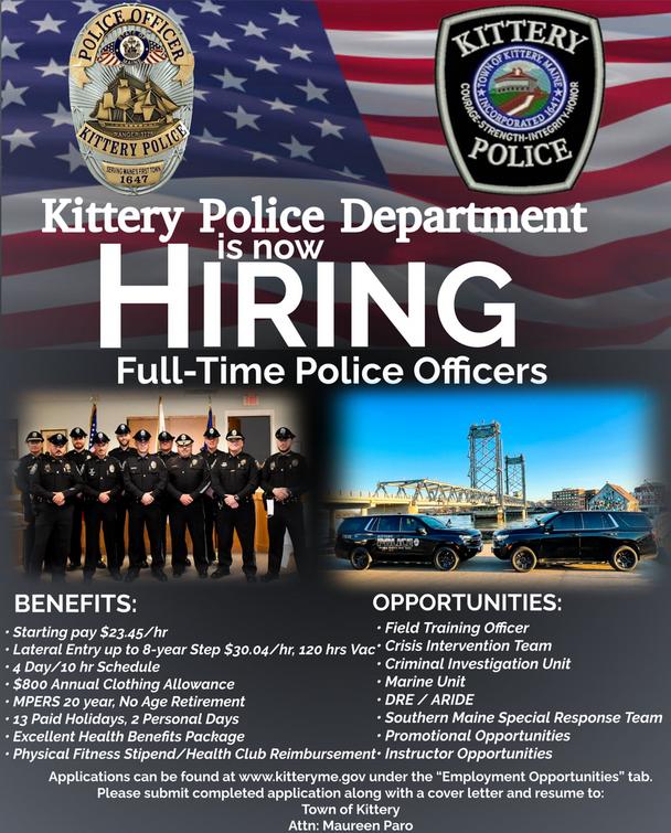 Kittery Police Department is Hiring Full Time Police Officers