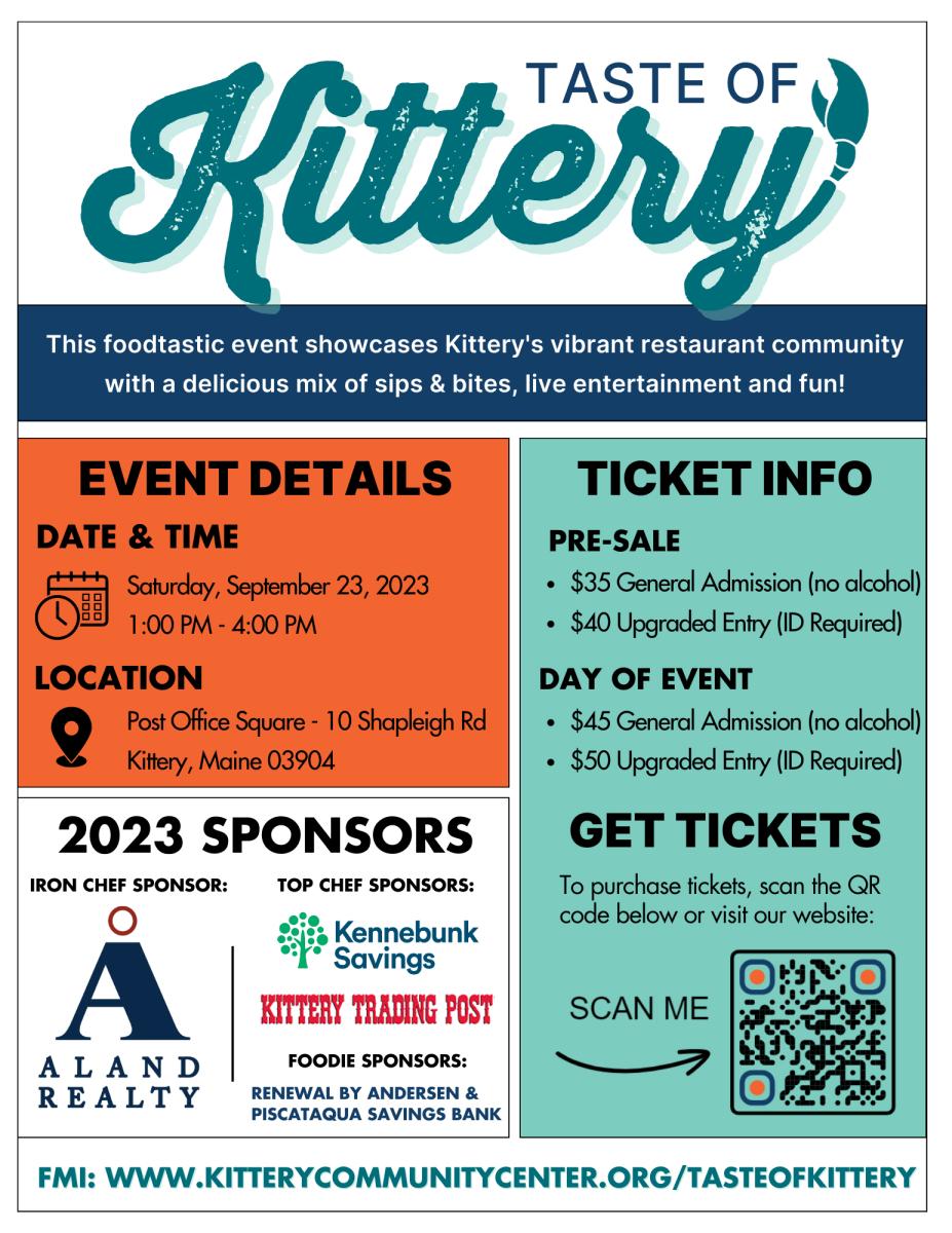 Taste of Kittery Flyer Event Info for September 23, 2023 in Kittery