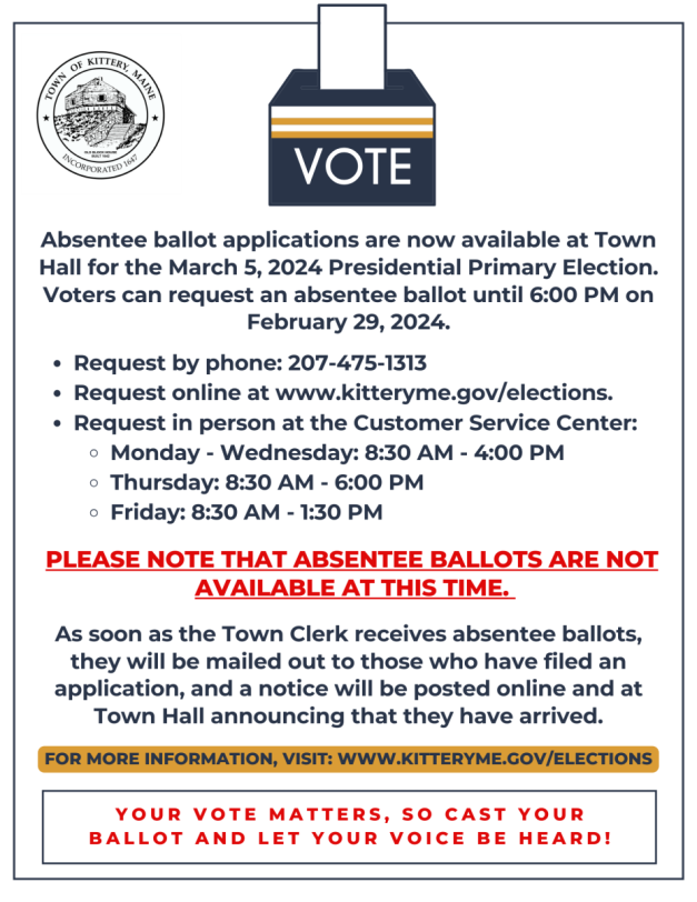 Absentee Ballot Applications Available at Kittery Town Hall Informational Flyer