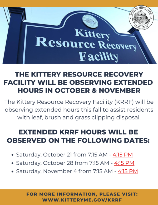 Image of the Kittery Resource Recovery Facility Sign with Extended Hours