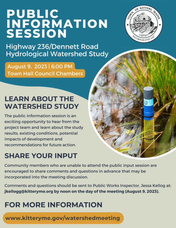 Poster for Hwy 236/Dennett Road Hydrologic Study Public Information Meeting on 8/9
