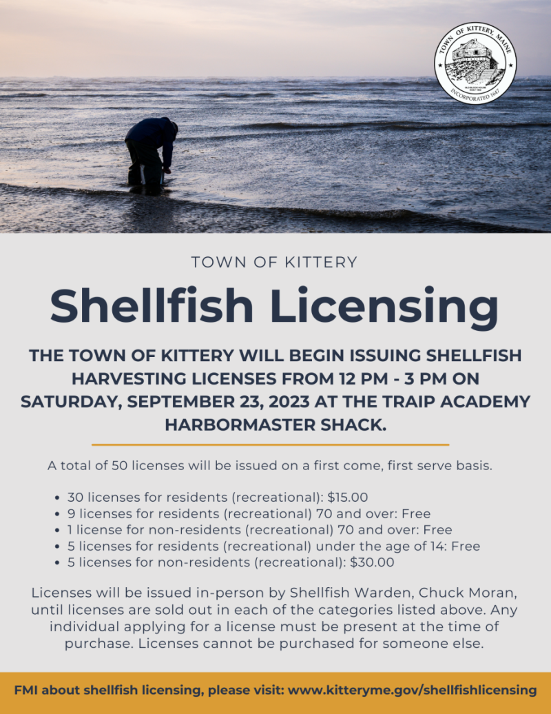 Kittery Issuing Shellfish Licenses on September 23, 2023