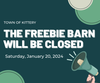 Illustration of a hand holding a loudspeaker with text: Freebie Barn Closed on Saturday, January 20, 2024