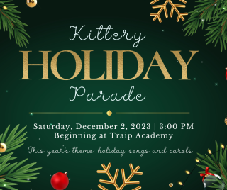 Festive decorative image for the Kittery Holiday Parade on December 2, 2023