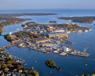Aerial photograph of Portsmouth Naval Shipyard in Kittery Maine