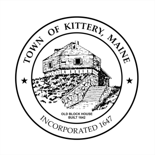 Town of Kittery seal featuring an illustration of Fort McClary and the words Town of Kittery, Maine