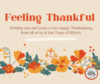 Decorative Thanksgiving Image with Text: Feeling Thankful - Happy Thanksgiving from the Town of Kittery