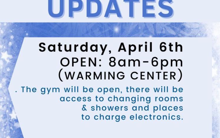 KCC Open as Warming Center - 4/6 and 4/7