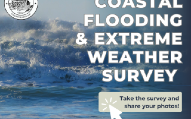 image of stormy skies with text: take the coastal flooding and extreme weather survey