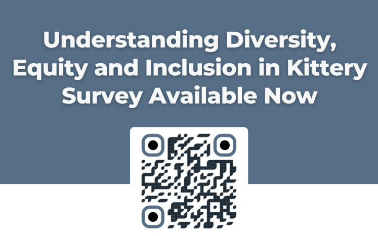 Photo of a group of diverse people together with a QR code for the Understanding Diversity, Equity and Inclusion in Kittery Surv