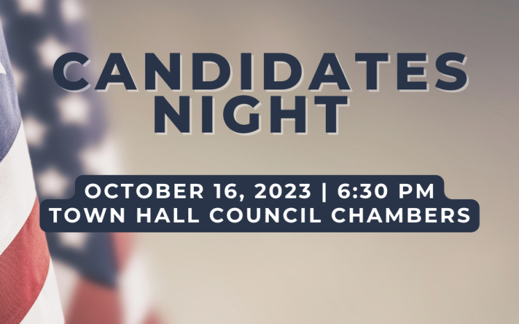 Image of an American Flag and text: Candidates Night