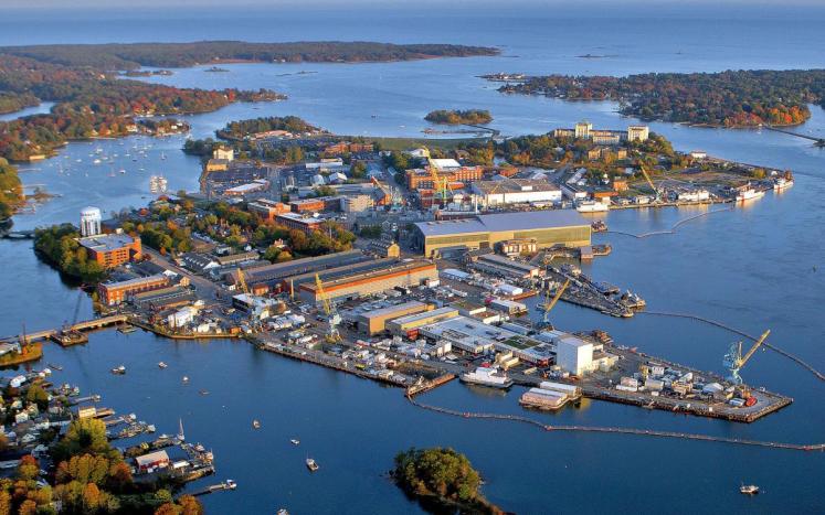 Aerial photograph of Portsmouth Naval Shipyard in Kittery Maine