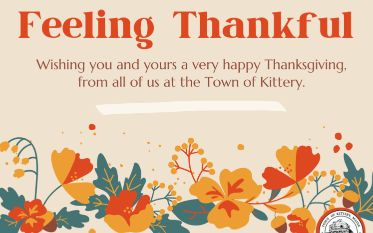 Decorative Thanksgiving Image with Text: Feeling Thankful - Happy Thanksgiving from the Town of Kittery